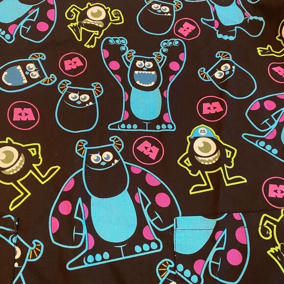 Disney Monsters Scrub Top Womens Size Small Sully and Mike Short Sleeve V-Neck - Picture 4 of 12